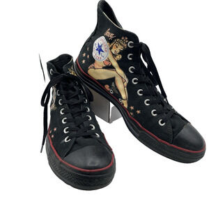 Converse Chuck Taylor Pin Up Girl Panther Hi Top Sneakers Mens 12 All Black